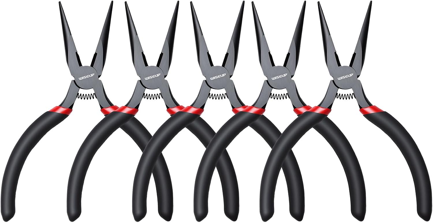 WISEUP 5" Mini Needle Nose Pliers Set，5-Piece Small Long Nose Pliers | for Jewelry DIY Craft，Repair & Cutting