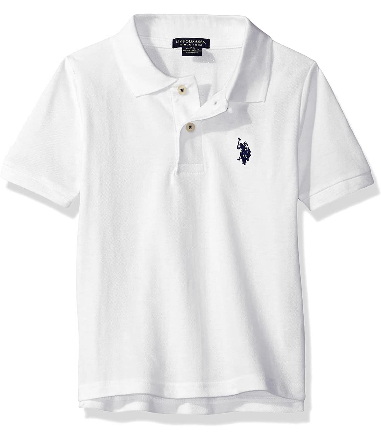 U.S. Polo Assn. Boys' Big Classic Short Sleeve Solid Pique Polo Shirt, New White, 10/12