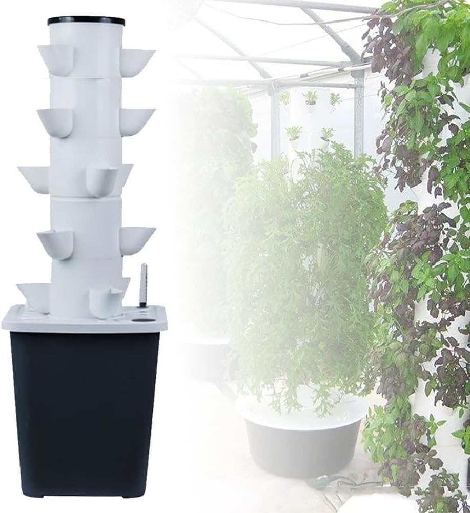 Sistema di Coltivazione idroponica da Giardino, 30 baccelli Kit di Coltivazione aeroponica a Torre idroponica, Sistema di Semina acquaponica con Pompa idratante, Adattatore, vasi a Rete