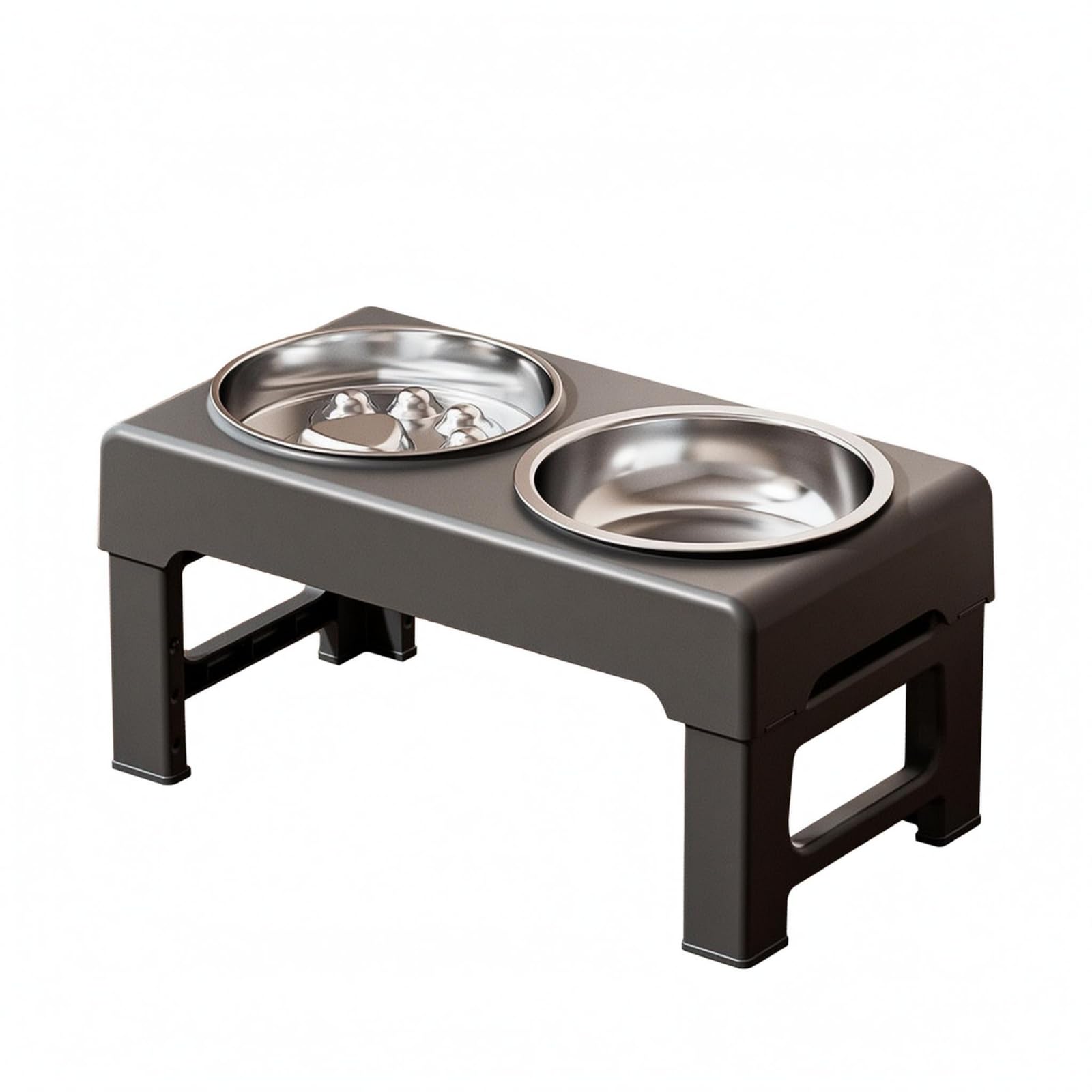 Qianly Ciotola Industriale Doppia Ciotola Ciotole Rialzate Distributore Regolabile Supporto Pieghevole Acciaio Inox Superficie Opaca Antiscivolo Area, Nero, Pieghevole Regolabile In Altezza