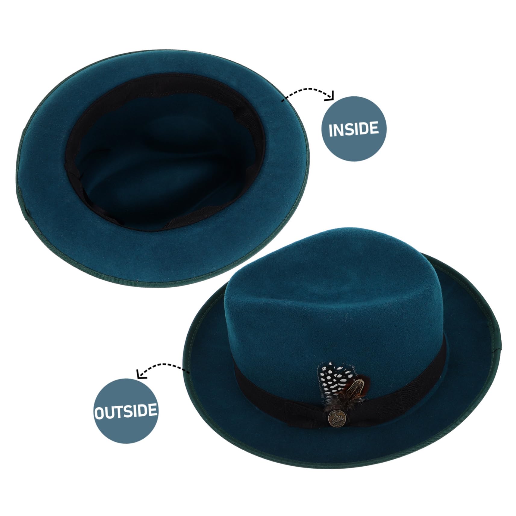 PartyKindom Sombrero De Lana Sombreros De Fieltro para Hombre Vaquero De Fieltro Negro De Vaquero De para Hombre Fedora Clásico De Green