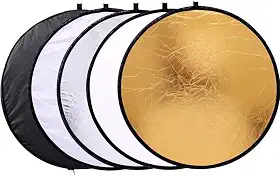 Rebatedor de Luz Fotográfico 5 em 1 Para Fotografia Circular Redondo Disco Circulo Refletor Prata Dourado Branco (80cm)
