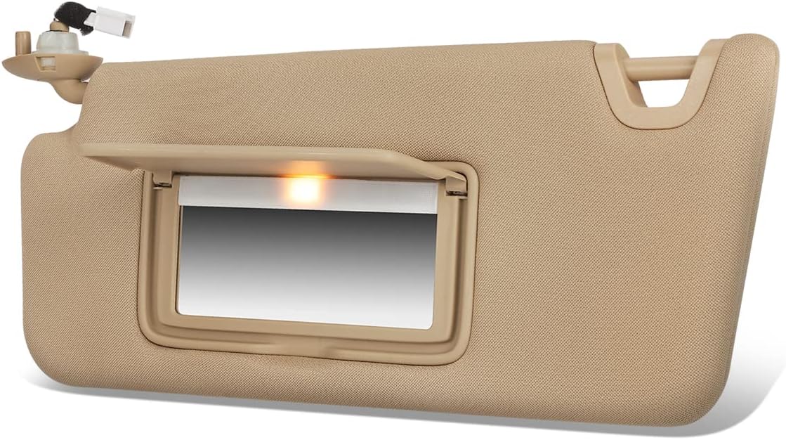 Auto Dynasty Factory Style Sun Visor Sunshade with Mirror and Vanity Light Compatible with Honda Accord 08-12, Driver Left Side, Tan