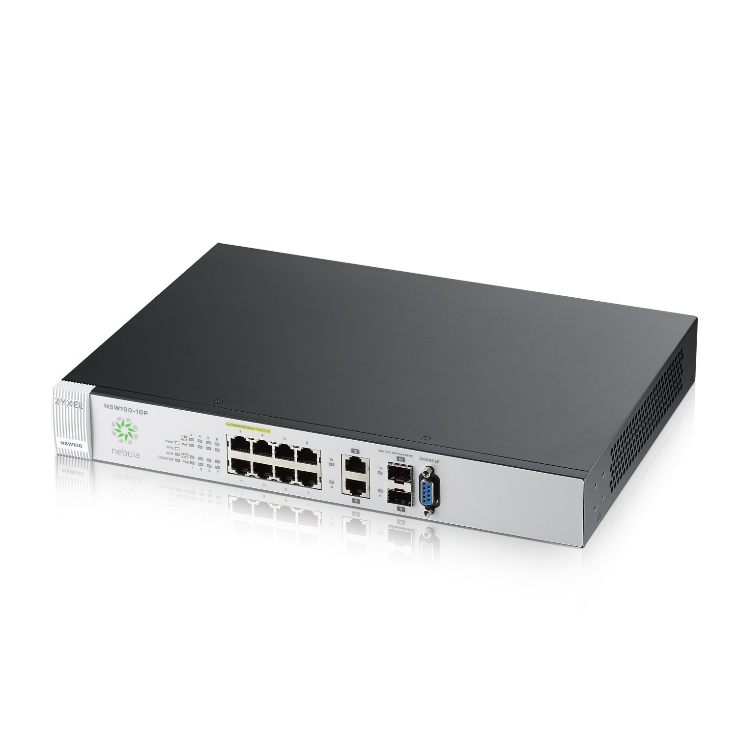 Zyxel Nebula Cloud Managed 10-Port Gigabit PoE+ Layer 2 Switch, 180W Power Budget (Bundled with 1 Year Enterprise License) [NSW100-10P]