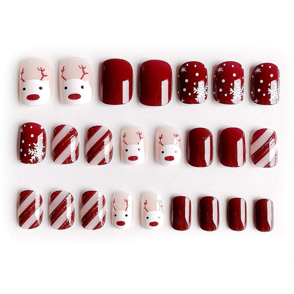 ACiyD 24 Stück falsche Nägel mit Designs, Weihnachten, künstliche Nägel, Maniküre, falsche Nägel, Kurze Nägel zum Aufkleben für Mädchen