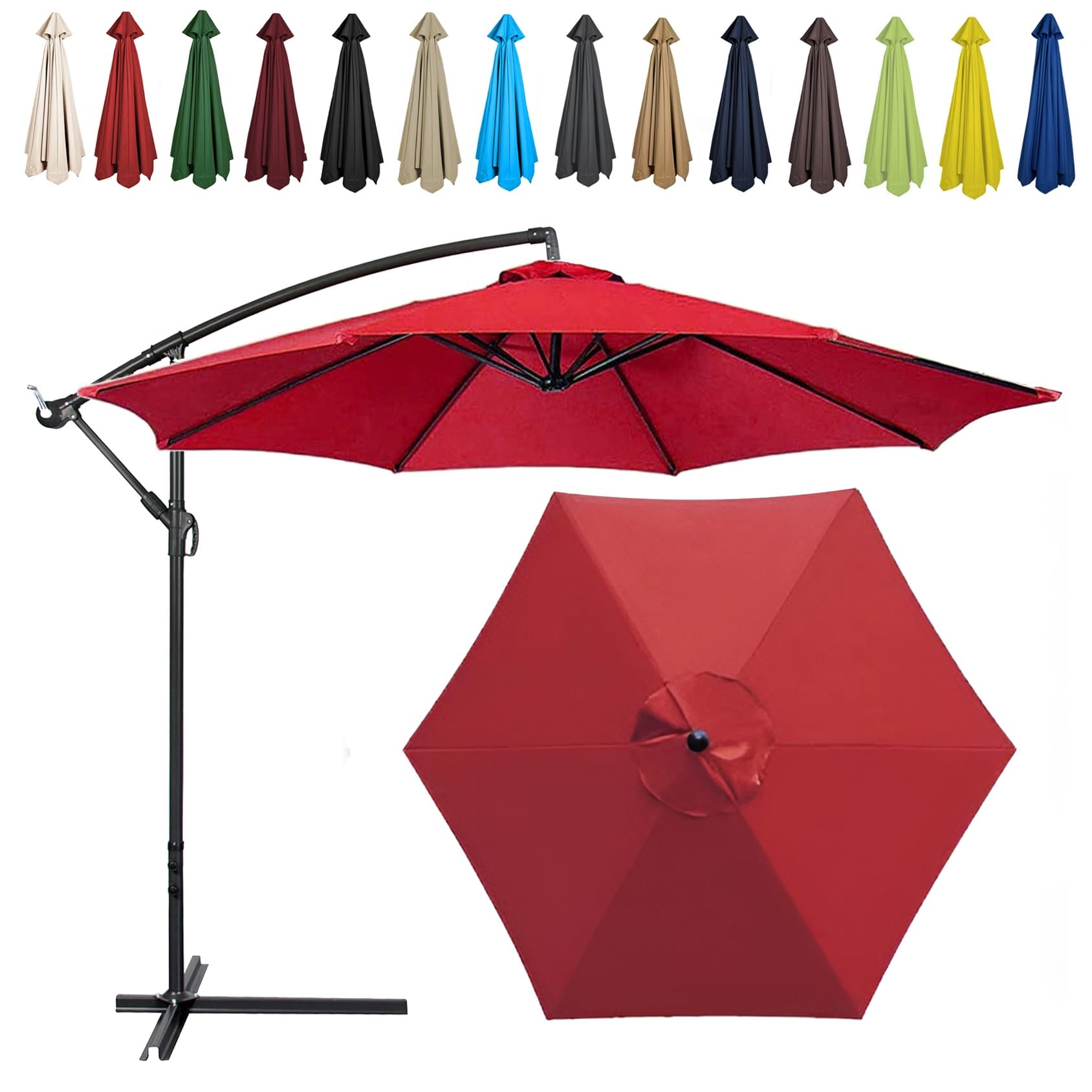 Replacement Parasol Canopy, 2m/2.7m/300cm, 6 Arms/8 Arms, Sun Umbrella Replacement Cloth, Polyester UV Protection Market Table Umbrella Canopy, Parasol Umbrella Replacement Cover(Color:Red,Size:6 ribs