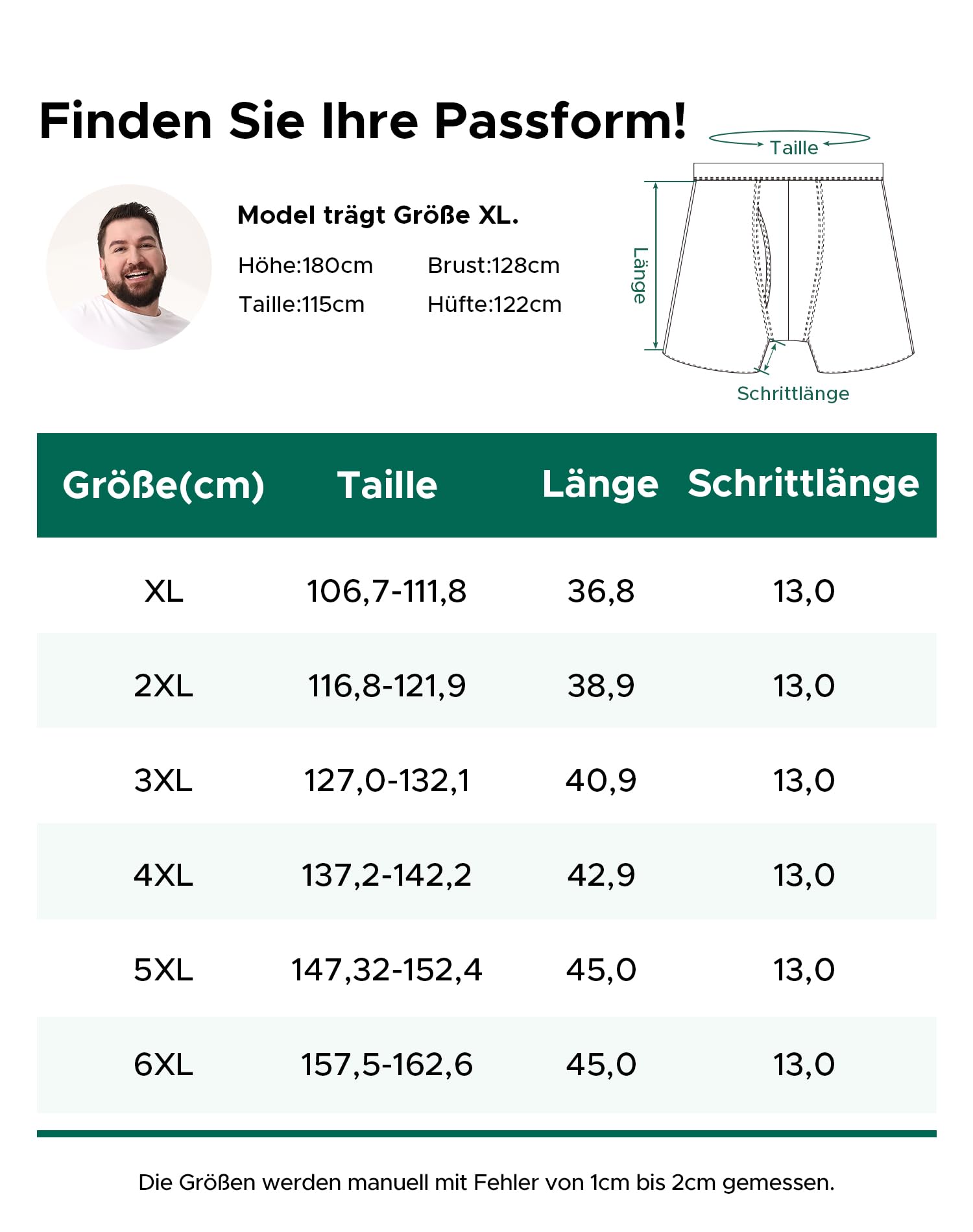 INNERSY Bokserki męskie, duże rozmiary, majtki męskie, bawełna, bielizna z rozporkiem, XL-6XL, 4 sztuki w opakowaniu