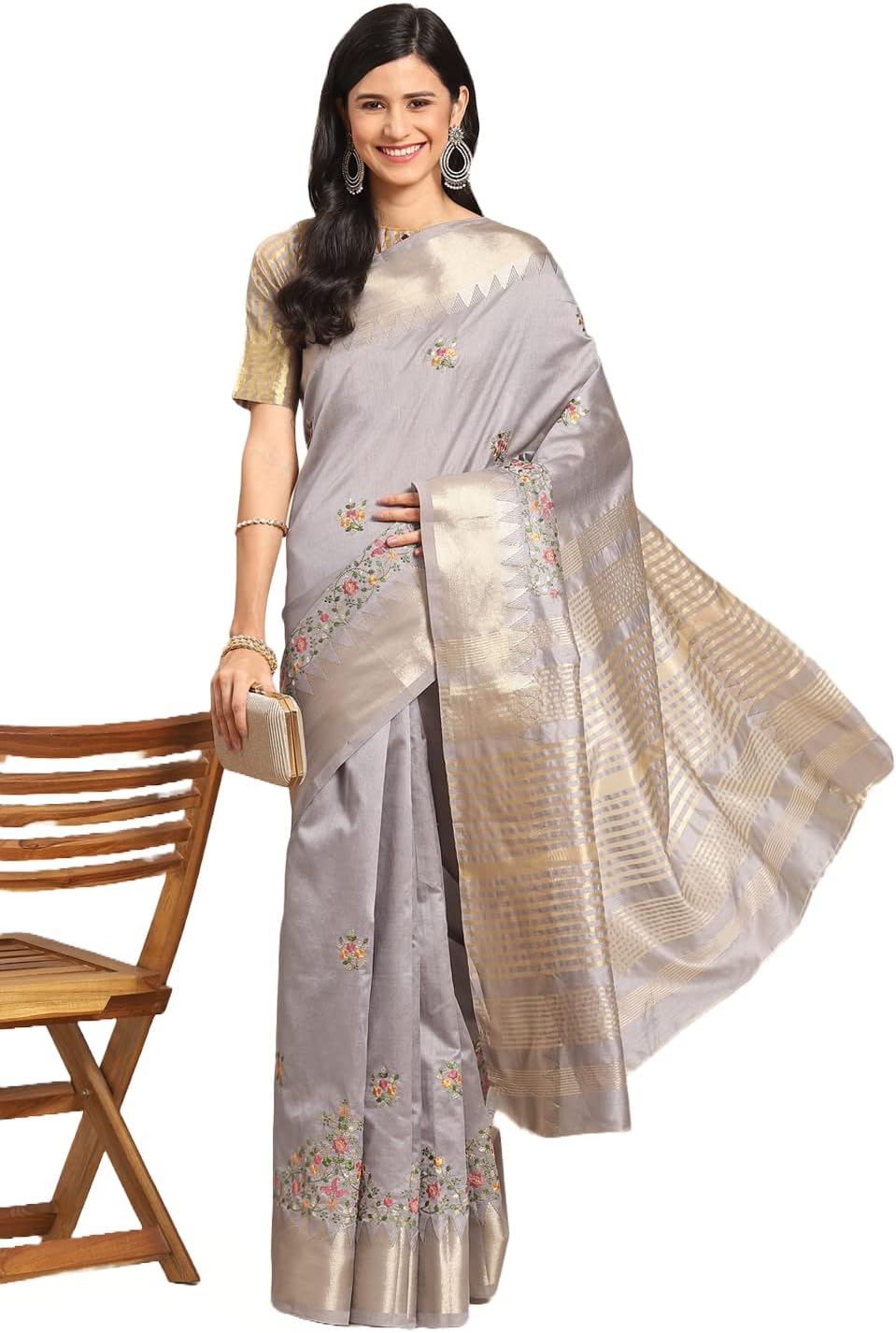 Women's Kasavu Cotton Blend Saree With Blouse Piece