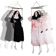 Outvita 2 Pack Hanging Halloween Skeleton Decorations Outdoor, Scary Swinging Grim Reapers for Best Halloween Outdoor Decor with Lighted Up Eyes, Creepy Haunted House Prop, Party Supplies