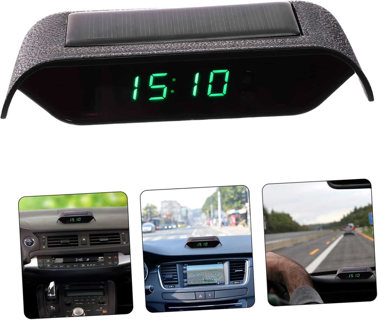 Solar Luminous Car Clock High Precision Timer Wireless Installation Compact Design for Vehicle Dashboard Date and Temperature Display