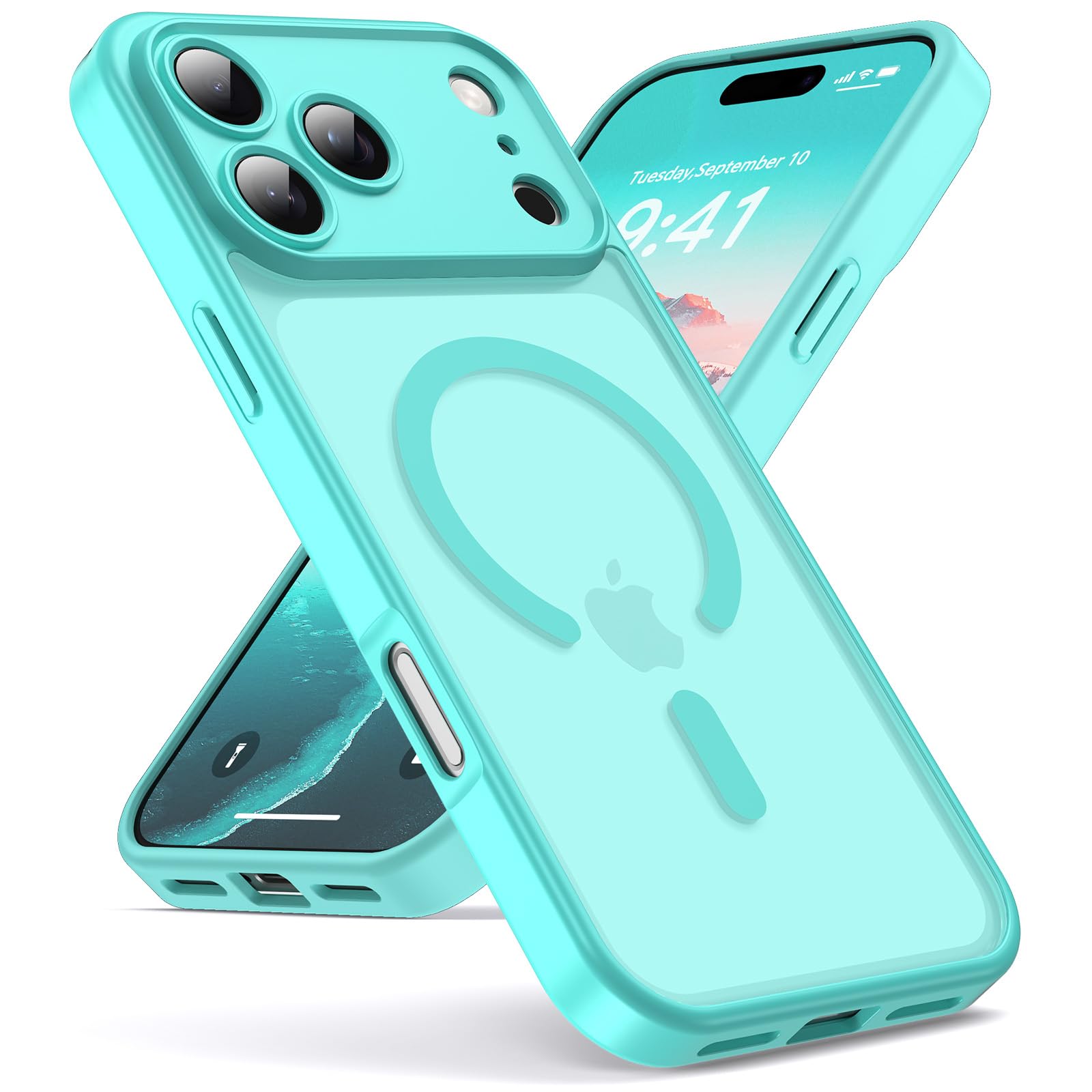 Oududianzi-Cover per iPhone 17 Pro Max Compatibile con MagSafe, Custodia Traslucida Posteriore PC Silicone TPU Bumper, Protezione Della Fotocamera, Cover Militare Antiurto Anti-Impronte-Blu Verde