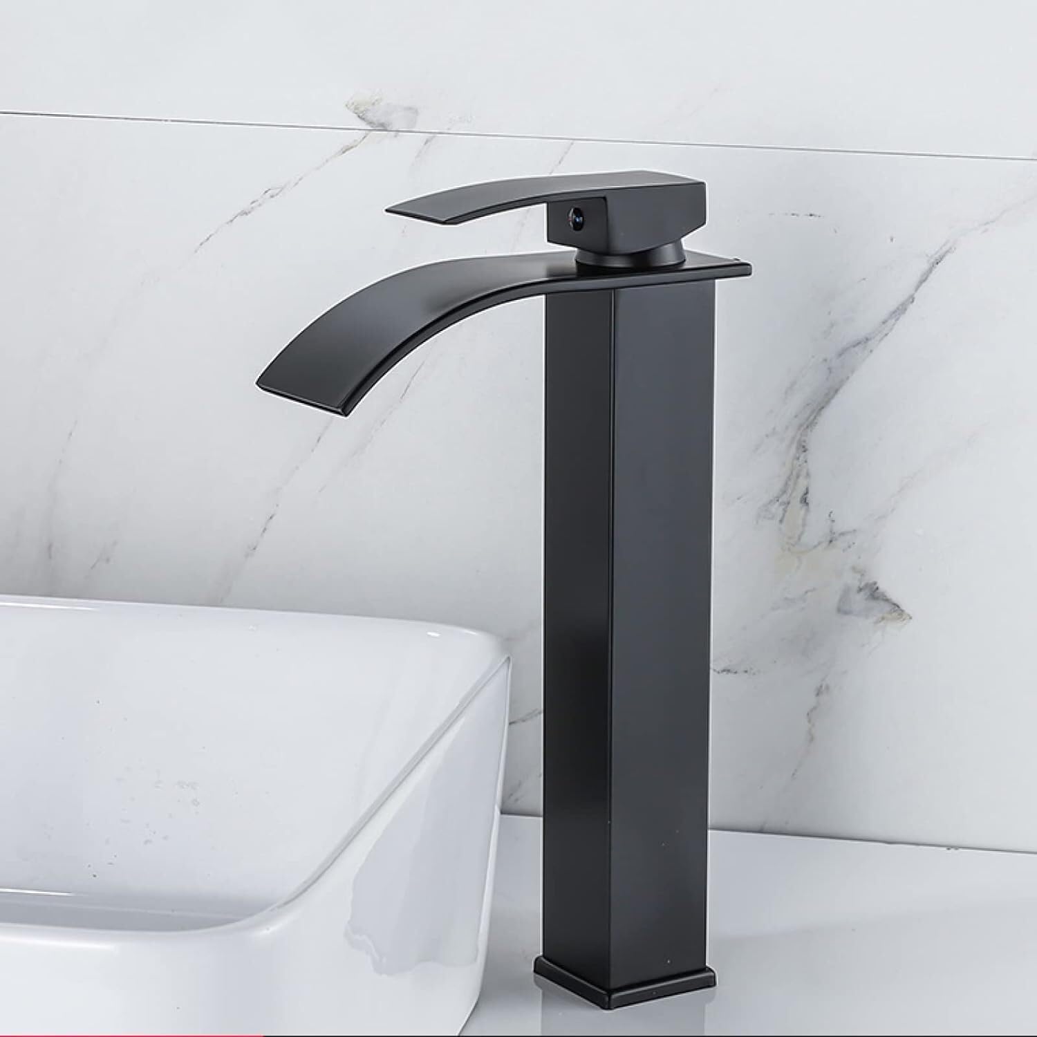Grifo de agua caliente y fría con monomando para lavabo alto de baño negro 8