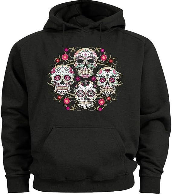 Big and Tall Hoodies Sugar Skulls Day of the Dead Halloween Clothing Apparel