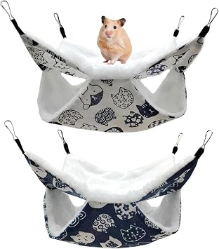 2 Pcs Rat Hammock, Ferret Hammock, Soft Warm Hanging Bed & Hideout Suitable for FerretsDouble Layer Plush Hanging Bed for Small Pets, with Durable Construction and Easy Installation