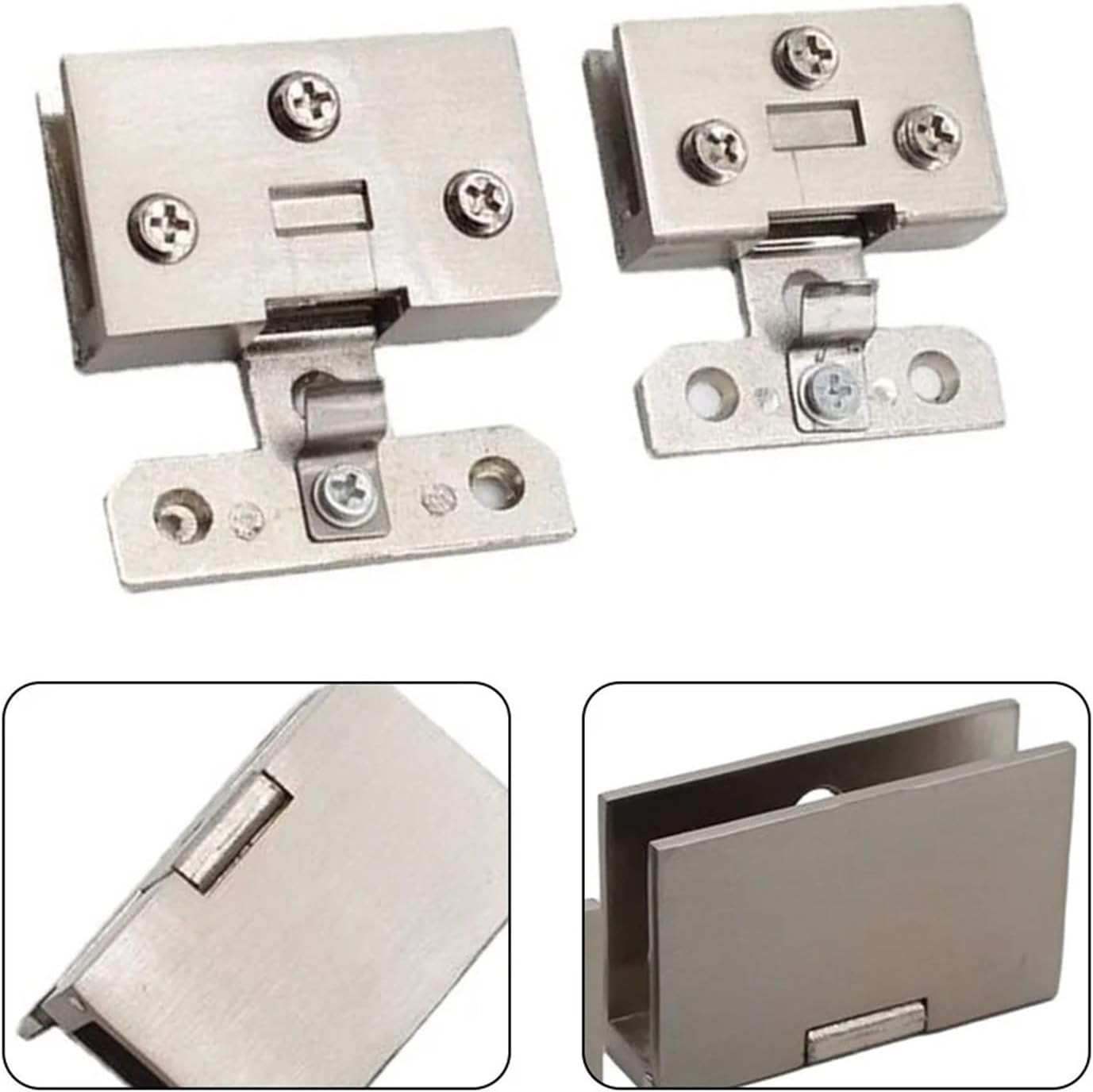 Glass Cabinet Door Hinge Non Perforated Display Wine Rack Furniture Hardware Hinges for 8-10mm Glass Door Square Hinge(Small)