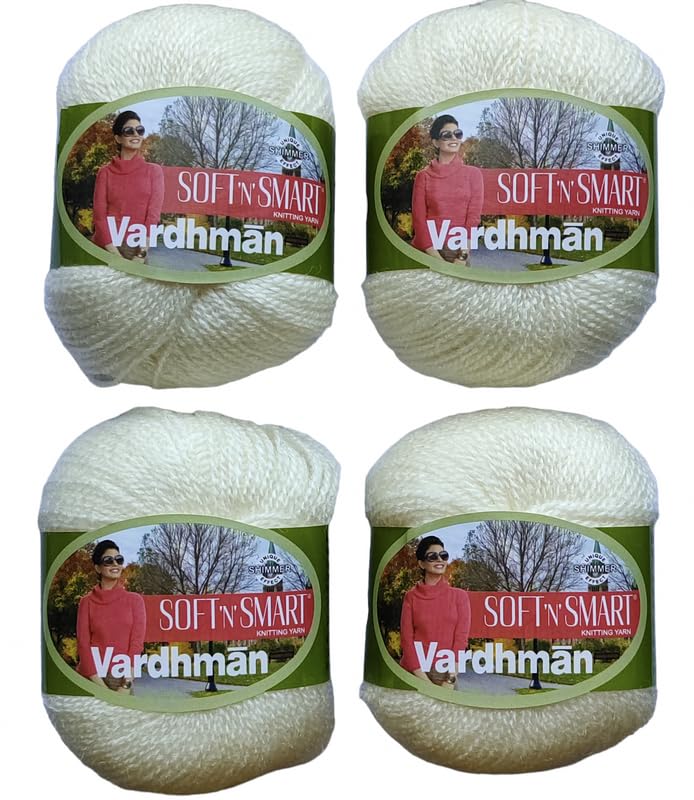 Vardhman Soft n Smart Acrylic Knitting Yarn Wool Off White(200 gm) (50 Gram Each) Ball Hand Knitting Art Craft Soft Fingering Crochet Hook Yarn, Needle Acrylic Thread Dyed Shade no-31