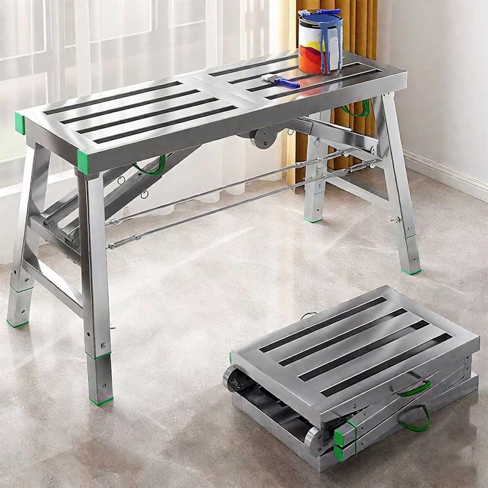 Plataforma de Trabajo Ajustable con trampilla, andamio, Escalera, Taburete y Banco, con Capacidad de Carga de 400 kg y Altura Ajustable para el hogar, la Oficina, el Taller y el Garaje. 0012
