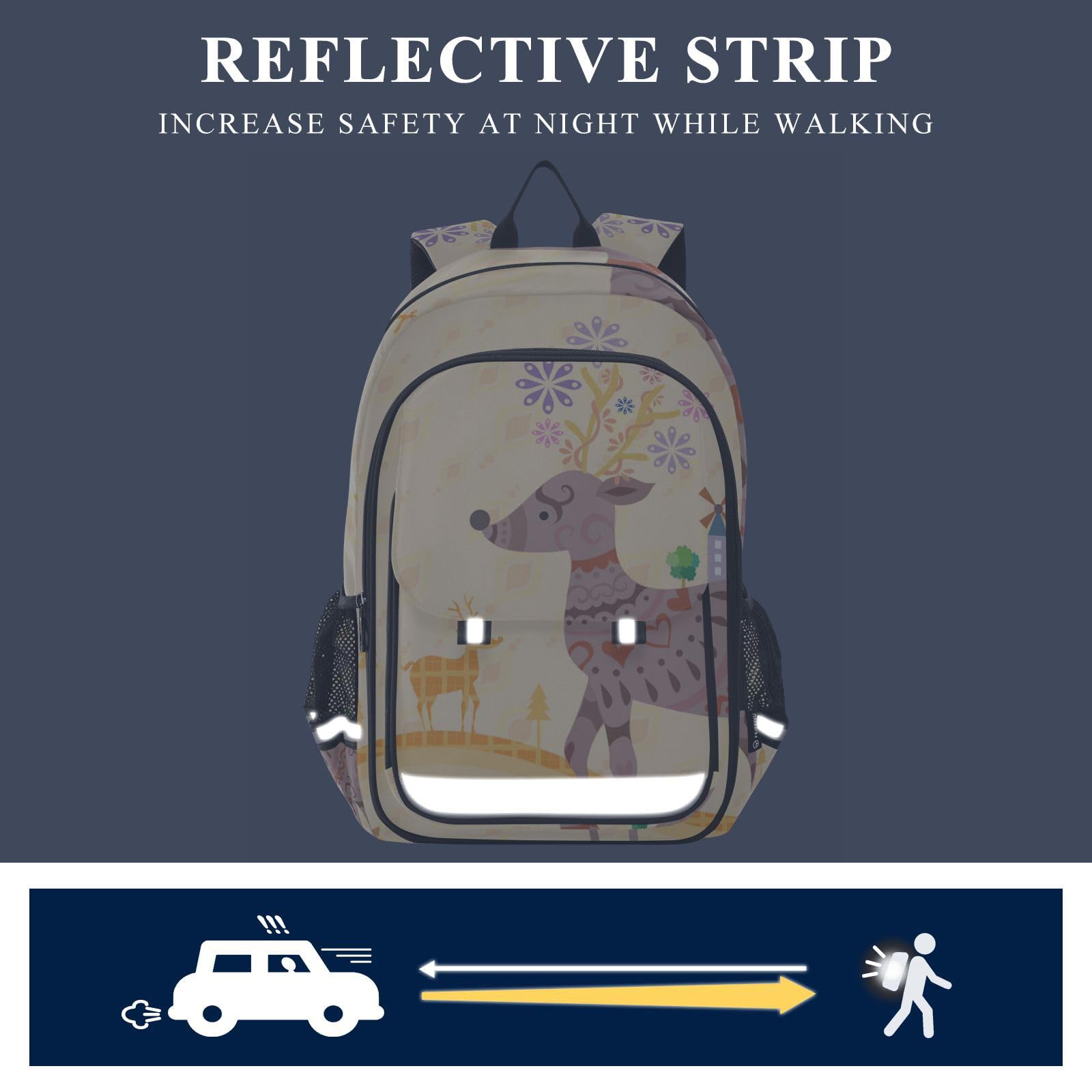 Vnurnrn Caricatura Lindo Bebé Ciervo Mochila Para Niños Niñas Escolar Mochilas Grande Reflectante Bolso de Escuela De Viaje Mujeres Hombres
