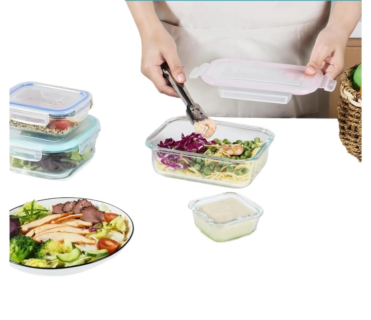 Szklane pudełko na lunch pojemniki do przechowywania żywności, przygotowywanie posiłków, hermetyczne bento, do kuchenki mikrofalowej, piekarnika, zamrażarki i zmywarki