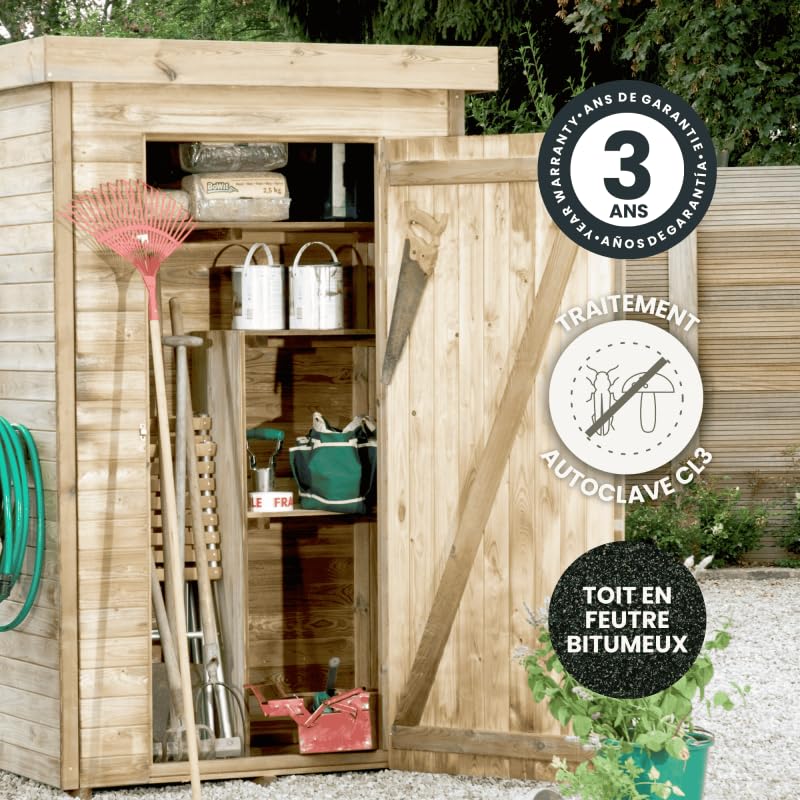 Armoire de Jardin Bois Theo - 0,7 m² - 131 x H69 x 200 cm -