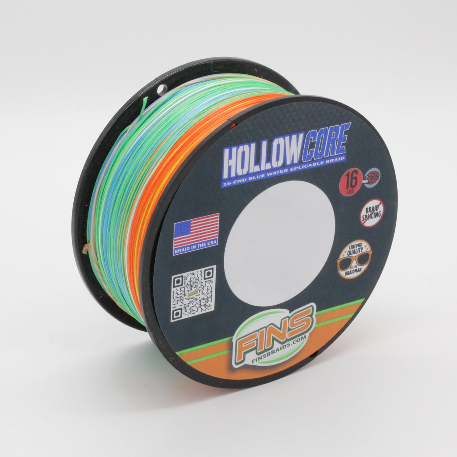 FINS Hollow Core Braided Fishing Line - USA Made, Spliceable Braid for Bluewater Angling, Superior Knotless Leader Transition - 16-Strand for Increased Reel Capacity - Metered - 80 lb - 300 Yds