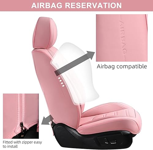 Miniatura 4 de Fundas de asiento delantero de coche color rosa con reposacabezas, cuero transpirable, 1 par de ajuste universal para sedanes, SUV, camiones