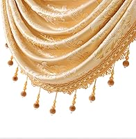 Vista 3 de ELKCA Cenefa de cascada de jacquard dorado de damasco para cocina, sala de estar, cenefa con bolsillo para barra para ventana pequeña, 39 pulgadas