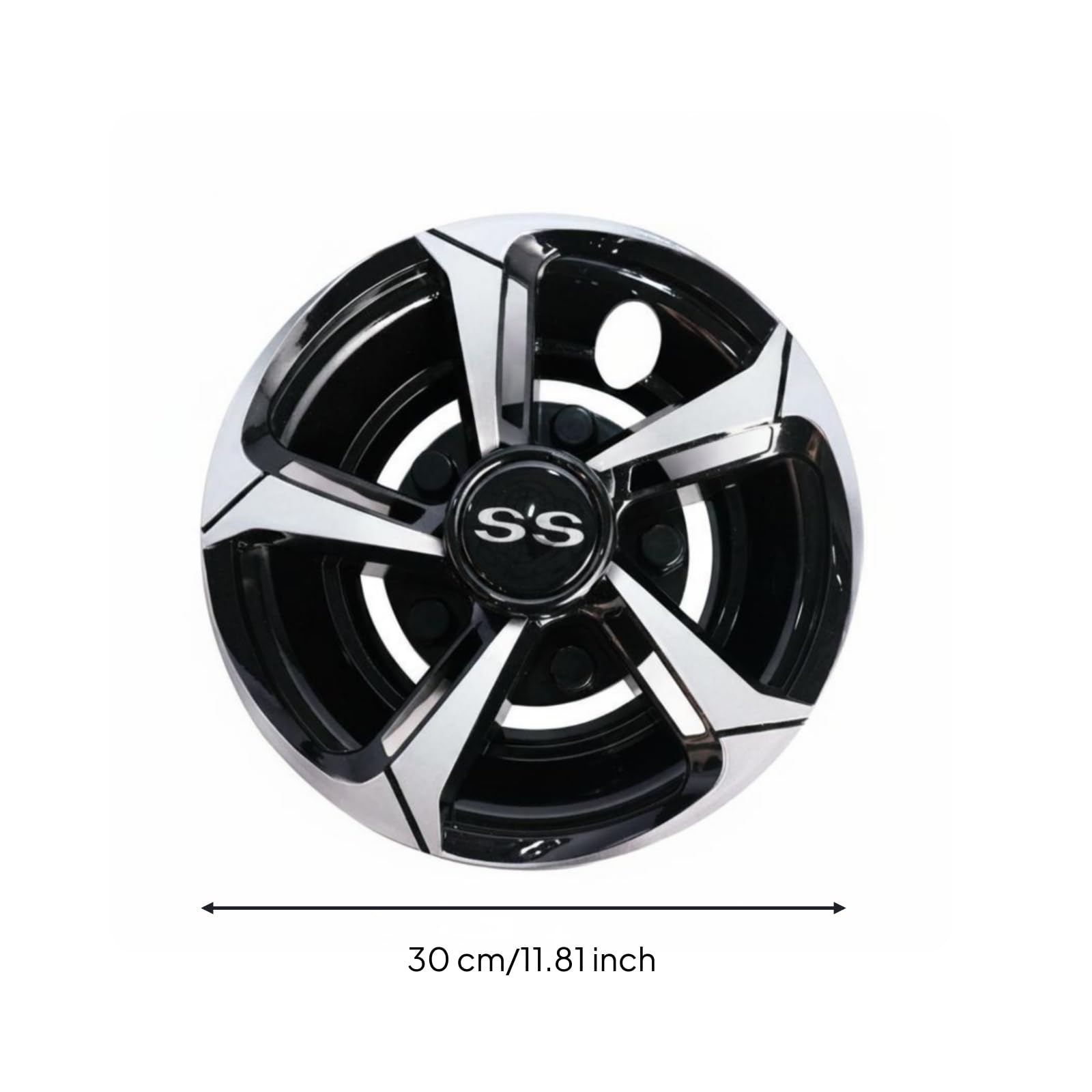 4 Pezzi Coprimozzo Universale 8 Pollici Resistente Set 4 Coprimozzi Plastica PP Hubcap Nero e Argento per Veicolo da Golf