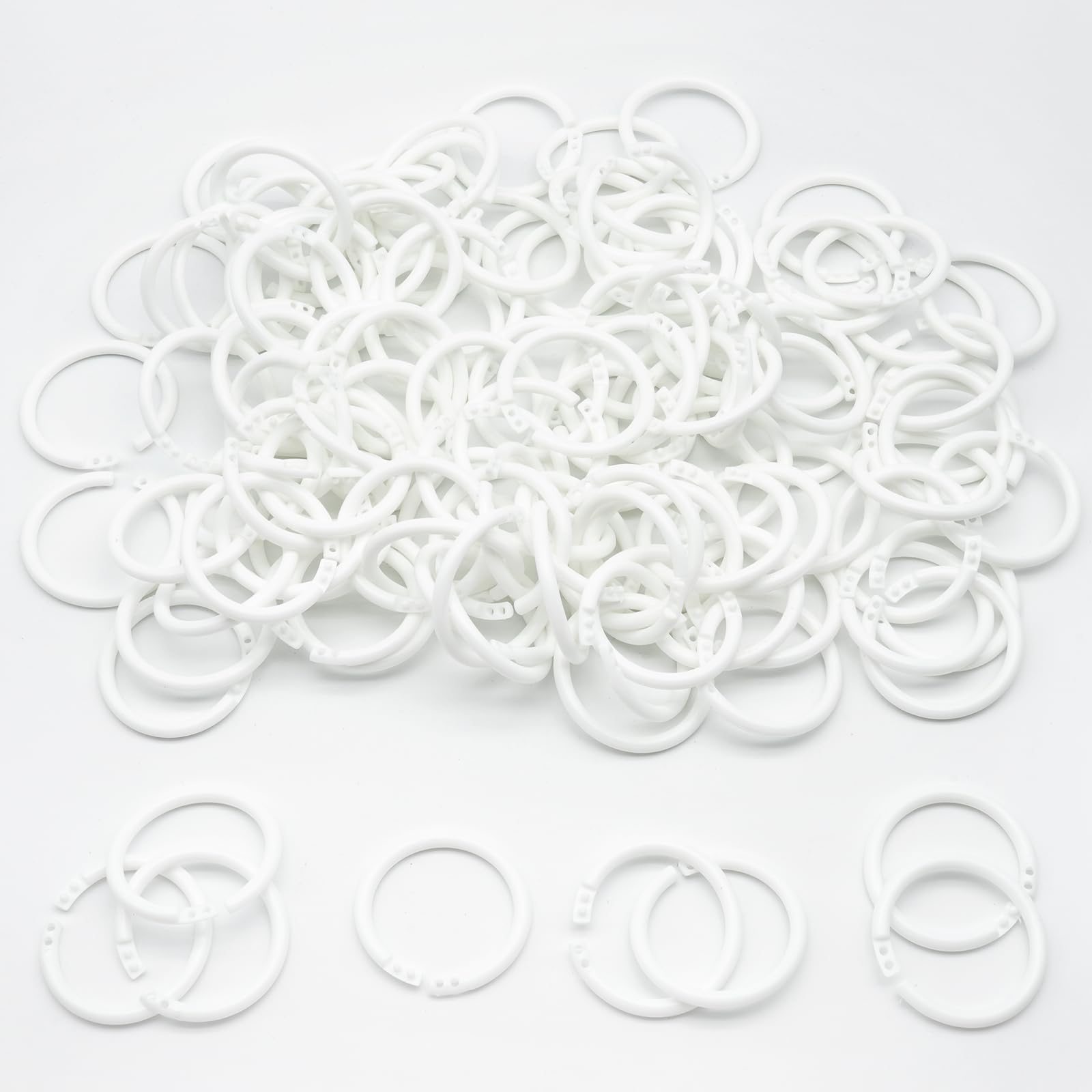 120 anelli in plastica per raccoglitori da 3,8 cm, anelli neri per raccoglitori, schede flash, portachiavi, schede indice, carta (35 mm, bianco)