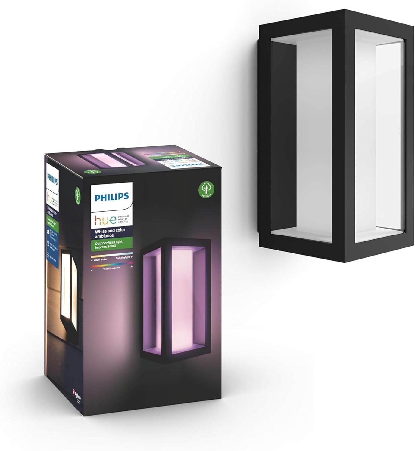 Philips Hue White & Color Ambiance Applique murale extérieur IMPRESS, Kit de base jusqu'à 16 m de couleurs, Noir, Luminaire Philips compatible Alexa, Google Assistant et Apple Homekit