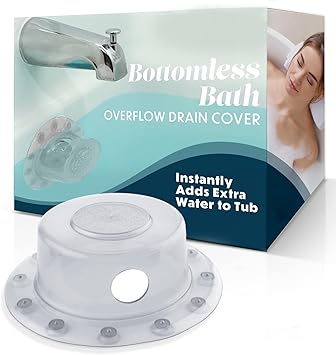 SlipX Solutions Bottomless Bath | Overflow Drain Cover for Tub | Best Gifts for Mom, Spa & Bath Accessories | Drain Block, Water Stopper Plug | Bath Essentials for Women | 4" Diameter, Clear