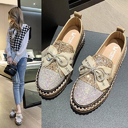 Image of Women's Fashion Rhinestone Slip On Sneakers Casual Comfort Platform Walking Shoes Cute Bowknot Glitter Bling Loafers