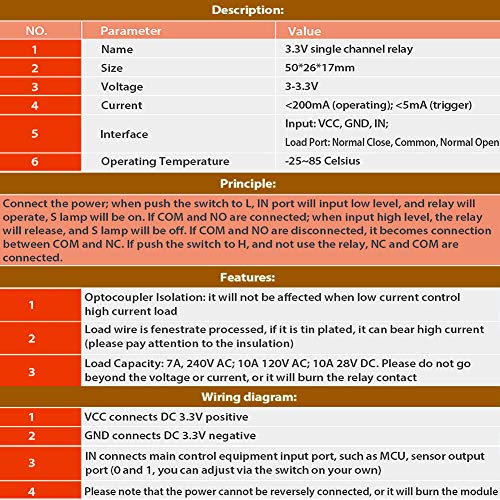 ICStation 1CH DC 3V 3.3V Relay Power Switch Module with Optocoupler High Level Trigger for ESP8266 Development Board Arduino(Pack of 2) - Thumbnail 6