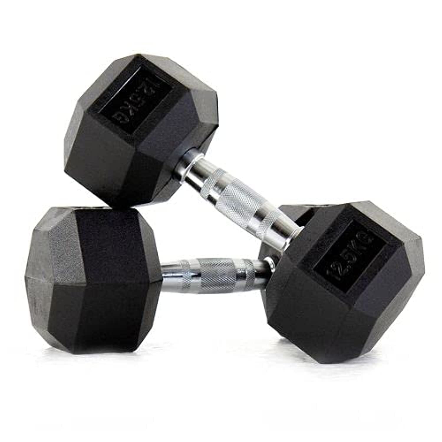 Miracle FitnessRubber Hex Dumbbells – Solid Cast Iron Core Rubber Coated Head Dumbbell Weights for Exercises at Home and Commercial Gym – 12.5 KG– Sold in Pair (2 Pcs)