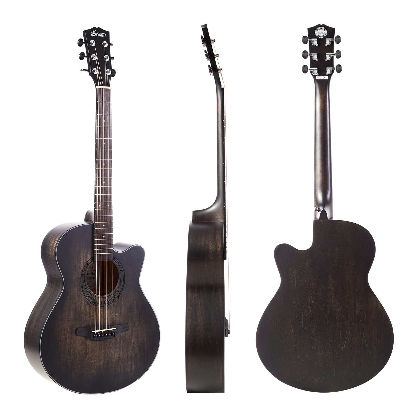 Chitarra acustica da 40 pollici in abete massello Top Cutway Bundle kit con custodia,supporto per chitarra,accordatore,cinturino,capo,corde,panno per la pulizia e plettri (nero silenzioso)