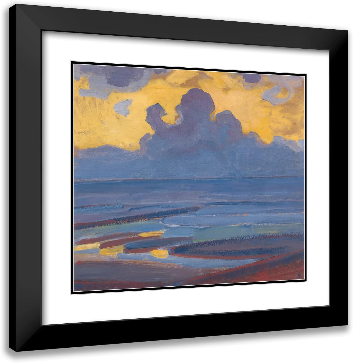 ArtDirect Piet Mondrian 22x20 Black Modern Frame and Double Matted Museum Art Print Titled - By The Sea (1909)