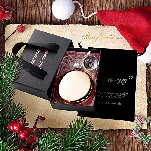 Hillside-Kit Booze Shot Flask- Ab Crystal Lid Creative 304 Stainless Steel Wine Alcohol Liquor Flask For Women Girls Men Party Hand Size Flask-5Oz (Rose Gold) #TOP3