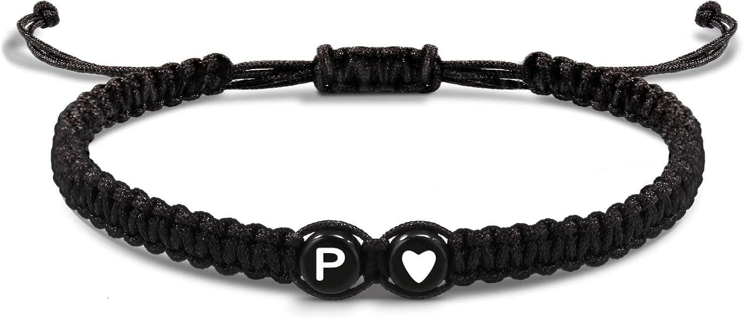Gifts for Him Boyfriend, Initial Bracelets for Women Her Stocking Stuffers for Teens Trendy Stuff Best Friend Birthday Gift Adjustable Letter A-Z Braided Bracelets Heart Link Sister Daughter Mom Female Christmas Jewelry