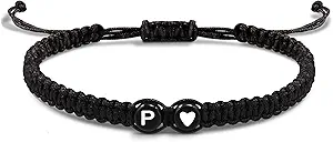 Btysun Initial Bracelets for Women Teen Gifts Trendy Stuff Best Friend Birthday Gifts Graduation Adjustable Letter A-Z Braided Bracelets Heart Link Sister Daughter Mother's Day Mom Female Christmas Jewelry
