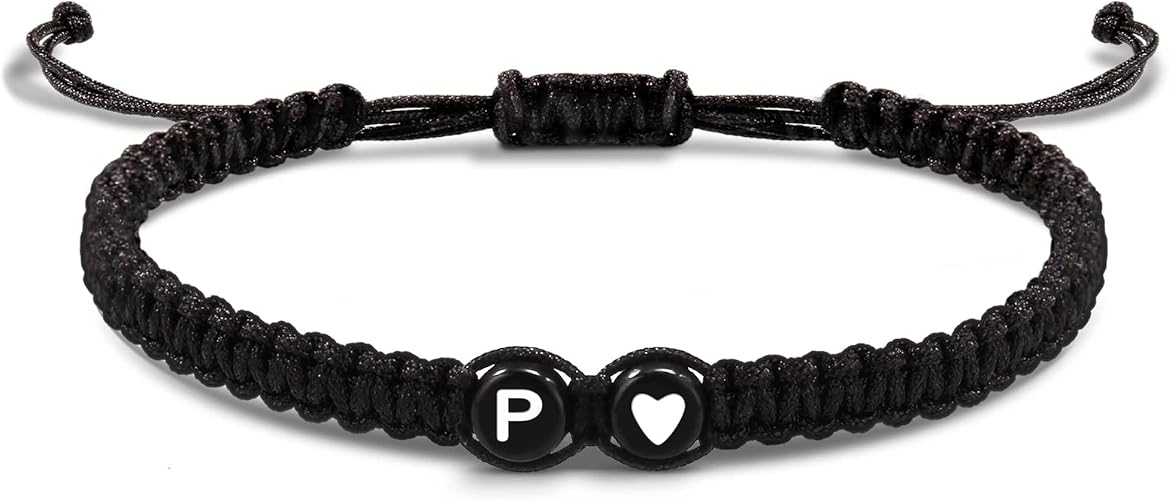 Btysun Initial Bracelets for Women Teen Gifts Trendy Stuff Best Friend Birthday Gifts Graduation Adjustable Letter A-Z Braided Bracelets Heart Link Sister Daughter Mother's Day Mom Female Christmas Jewelry