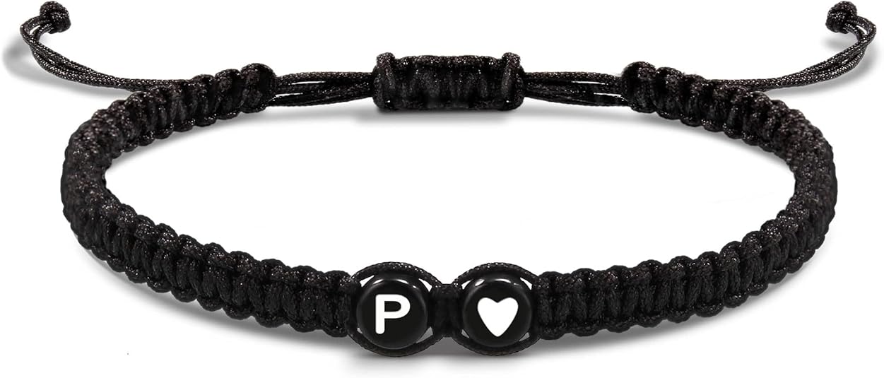 Btysun Initial Bracelets for Women Teen Gifts Trendy Stuff Best Friend Birthday Gifts Graduation Adjustable Letter A-Z Braided Bracelets Heart Link Sister Daughter Mother's Day Mom Female Christmas Jewelry