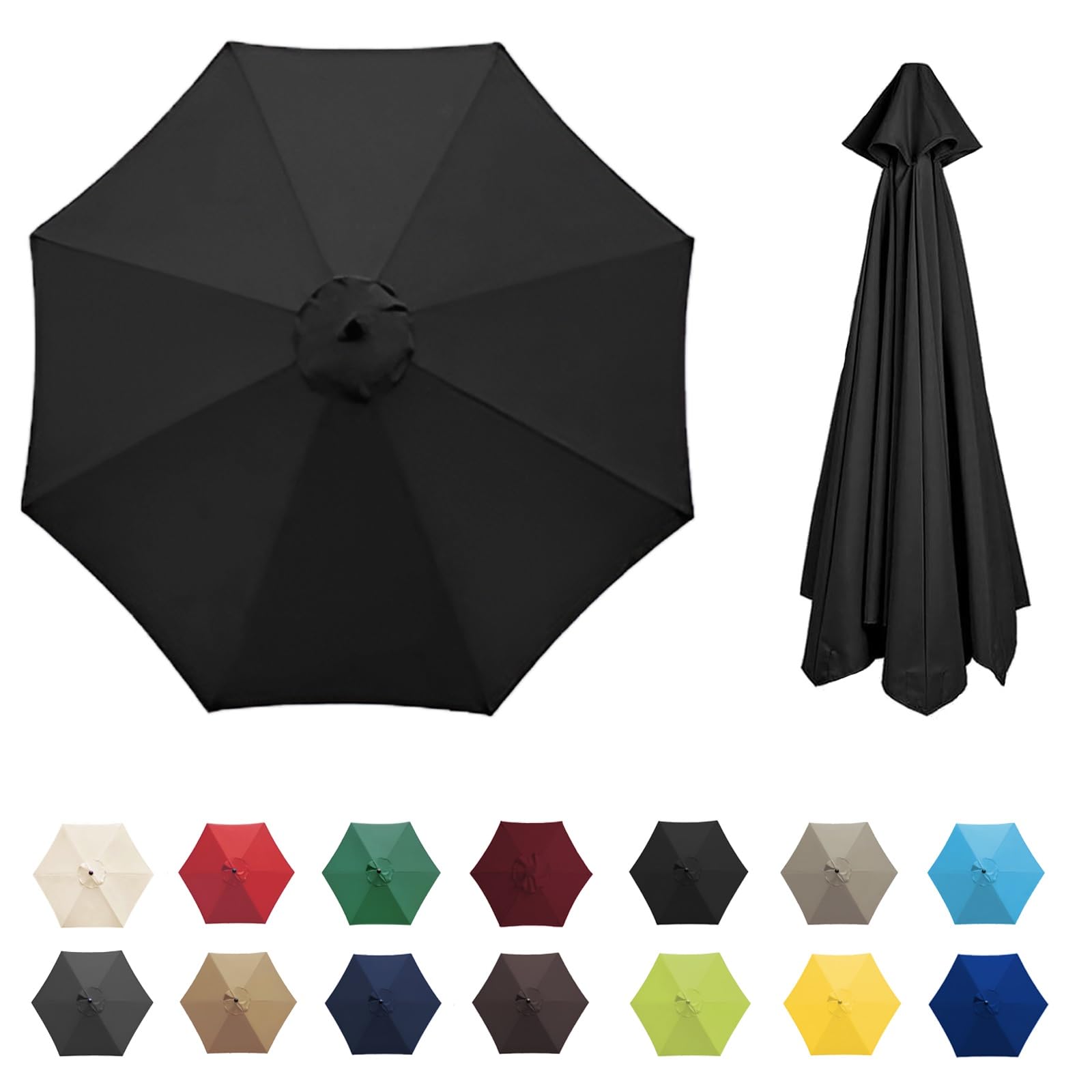 Universal Umbrella Replacement Cloth 6 Arms/8 Arms，Patio Umbrella Cover Cloth ，Replacement Parasol Canopy，2.7 M/3.0M，Parasol Umbrella Replacement Cover (Canopy Only) ( Color : Black , Size : 8 Ribs 3.