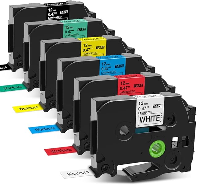 Wonfoucs Compatible Brother Label Printer Tape 12mm Replacement Brother TZe-231 TZe-335 TZe-431 TZe-531 TZe-631 TZe-731 for Brother P Touch H101C H110 D210VP H105 H107B H100LB 6-Pack