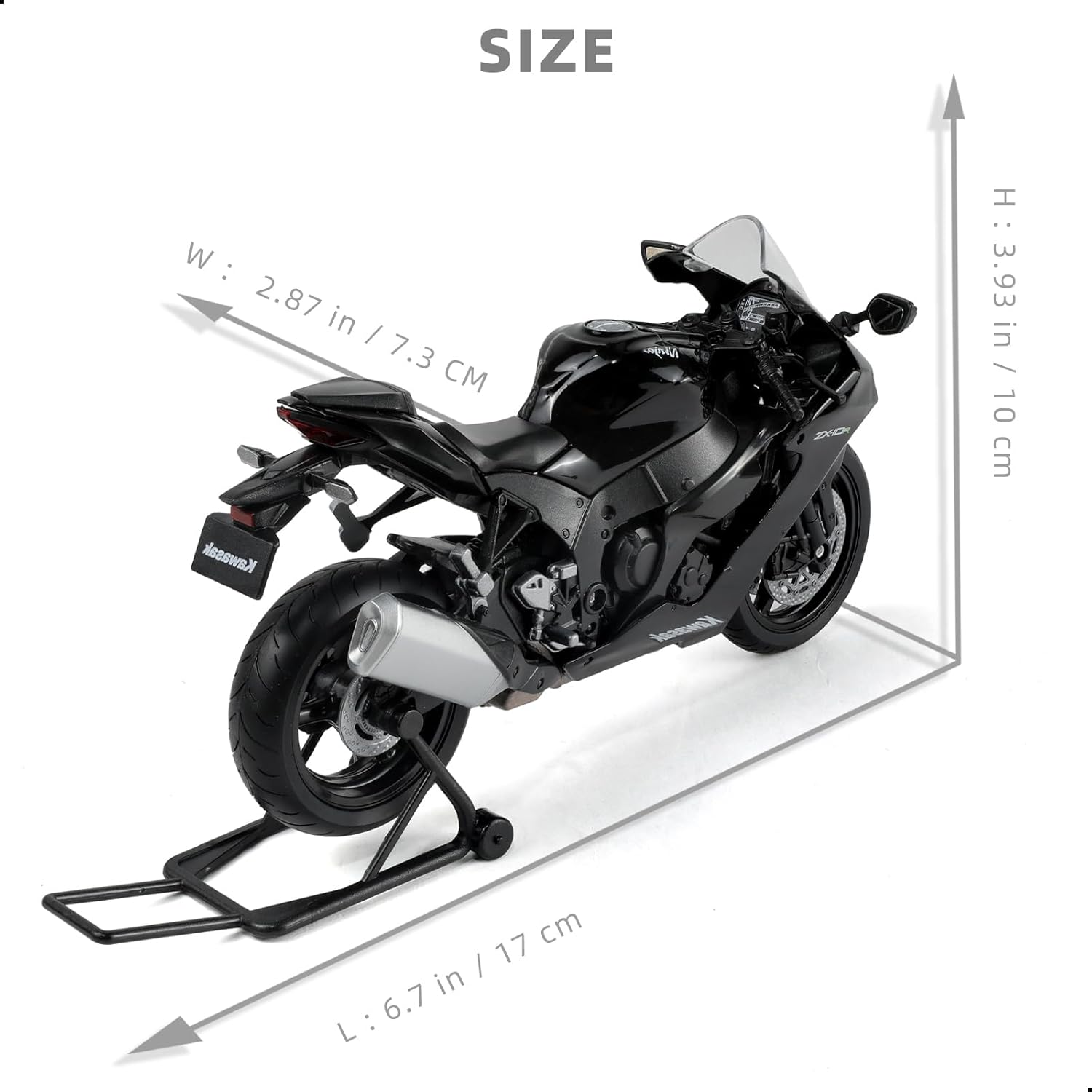 1:12 Motorcycle Model Toy for Kawasaki Ninja ZX-10R Metal Die-cast with Plastic Motorcycle Model for Welly No Assembly Required Mini Finished Moto Gift for Adult（Black）