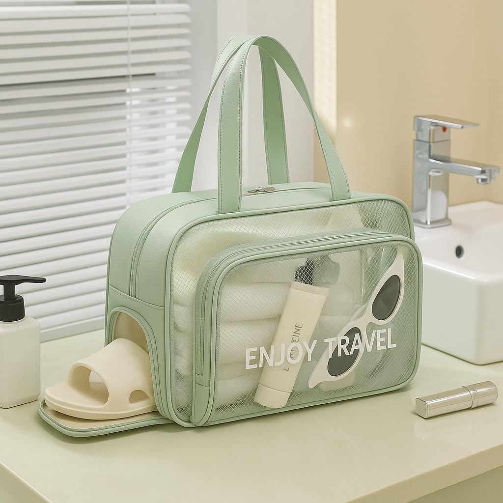 Bolsa Necessaire Transparente Impermeável para Praia e Piscina, itens pessoais e de higiêne (Verde) Bolsa Necessaire Transparente Impermeável para Praia e Piscina, itens pessoais e de higiêne (Verde)