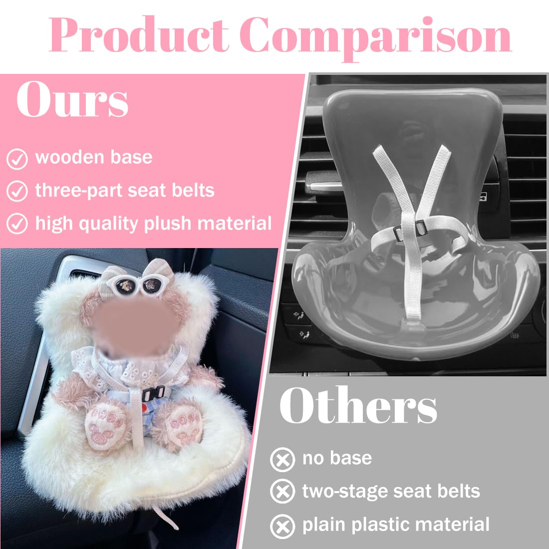 Asiento De Seguridad Para Muñecas De Felpa Con Clip Para Salida De Aire, Cinturón Y Pastilla Perfumada, Compatible Con Muñecas De 10-17 Cm, Color Blanco
