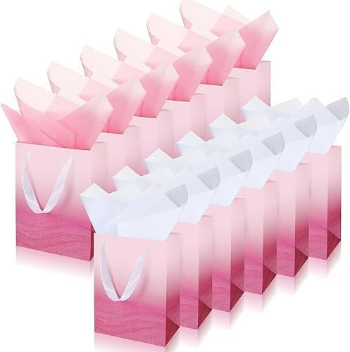 Jeyiour 24 bolsas de regalo degradadas a granel con 48 piezas de papel de seda, 9 x 7 x 4 pulgadas, bolsa de regalo de papel con purpurina, embalaje