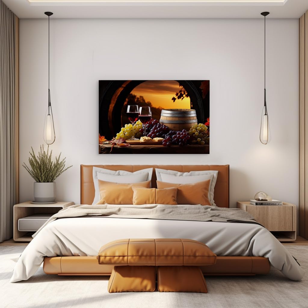 Canvas for Living room. Sunset Serenade at the Vineyard: A Rustic Romance Amongst the Grapes, 27 x 18 inch Canvas Wall Art - Contemporary Masterpieces - Modern Home Decor