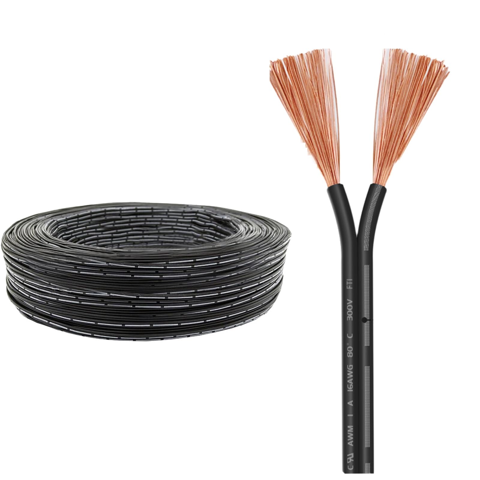 Câble double parallèle 20 AWG noir gaine PVC souple 2 conducteurs pour LED 45FT