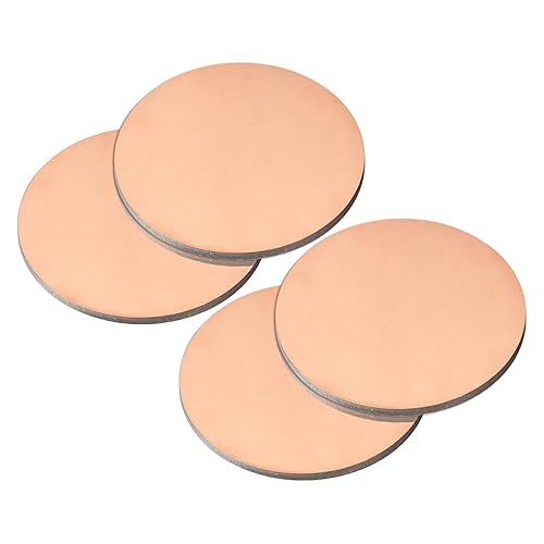 Miniatura 107 de uxcell Hoja de cobre puro, 4 piezas de 2 x 0.04 pulgadas, calibre 18 T2, placa redonda de metal de cobre para manualidades, reparaciones eléctricas